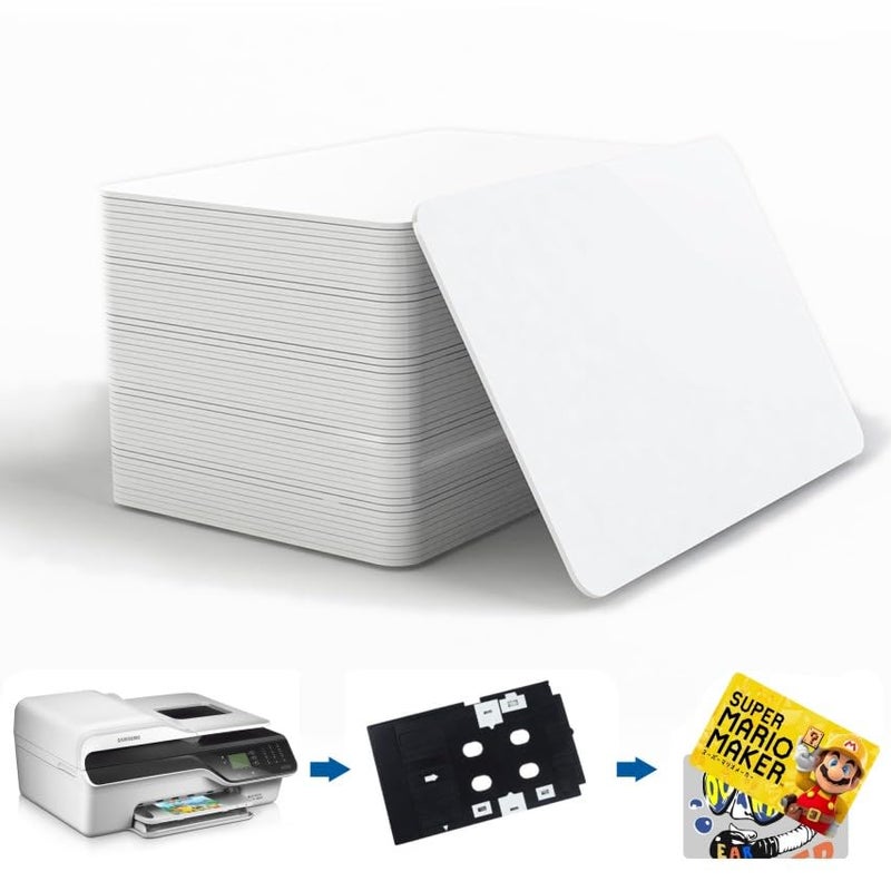 Timeskey NFC 100 PCS Inkjet PVC NFC Cards with NFC Chip NTAG215 Printable, Compatible with Epson and Canon Inkjet Printers, CR80 Blank Card, Double Sided Printing, Compatible with Amiibo and TagMo - Image 1